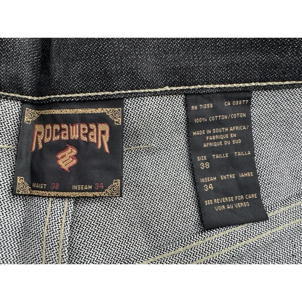 Vintage Rocawear Jeans Mens 38x34 Baggy Carpenter Deep‎ Black Hip Hop Skater Y2k